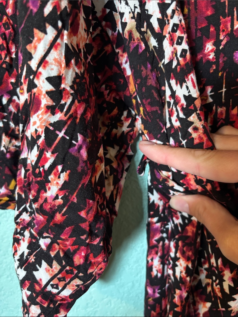 Pinkblush Open-Front Pink & Black Geometric Rayon Robe Women’s Small - Picture 5 of 6